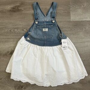 Oshkosh B’gosh NWT toddler girl Denim Jean Eyelet Overall jumper dress size 5T